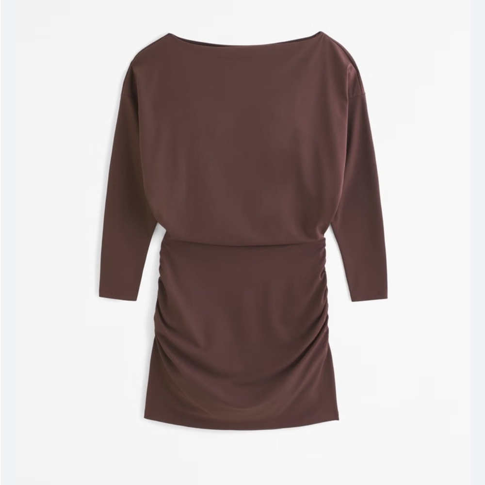 NWT $120 Abercrombie & Fitch Brown Long Sleeve Dress mini off shoulder - Picture 2 of 4